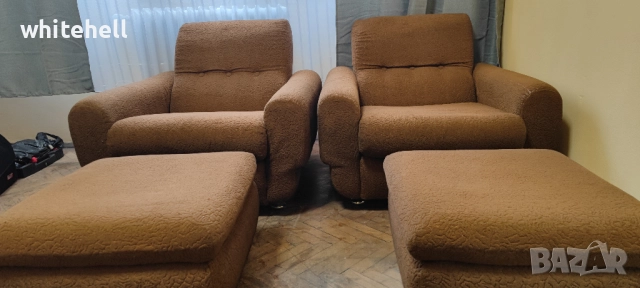 Ретро Холна Гарнитура - 2 Фотьойла и 2 Табуретки, снимка 2 - Дивани и мека мебел - 52103825