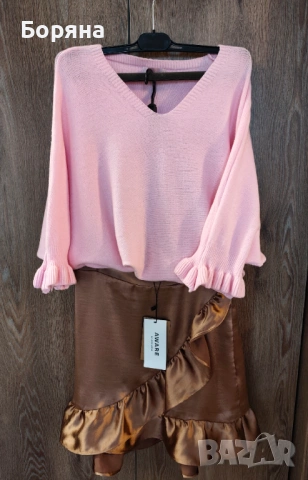 Moondust розов пролетен пуловер с къдричка, снимка 9 - Блузи с дълъг ръкав и пуловери - 54080160