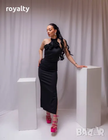 Дълга стилна черна дамска рокля 