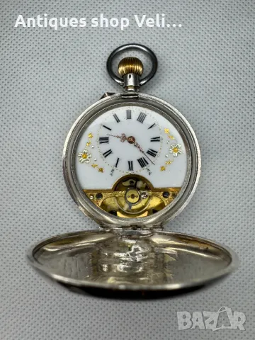 ‼УНИКАТ‼ Сребърен швейцарски  8 дневен джобен часовник HEBDOMAS №6925 