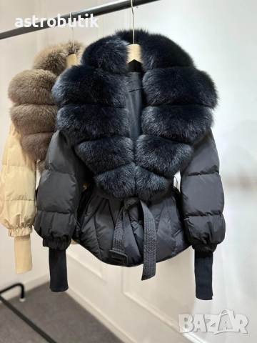 Яке с пълнеж от естествен пух и яка от лисица, снимка 2 - Якета - 52029782