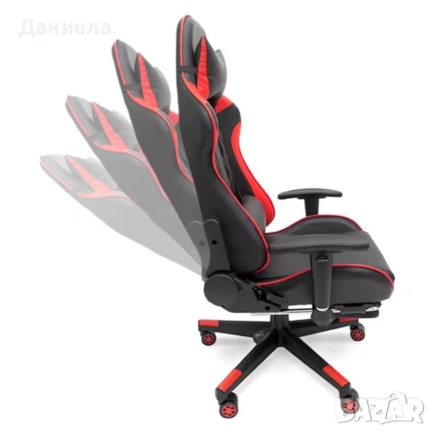 Ергономичен геймърски стол с функция за масаж и подложка за крака - червен, снимка 10 - Столове - 53237857