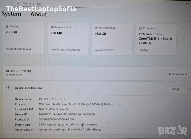 Лаптоп Dell Latitude 5420 | I5 1145U | 16GB DDR4 | 256 SSD , снимка 8 - Лаптопи за дома - 53528847