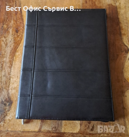папка за документи с цип луксозна кожена черна Марксман Marksman А4