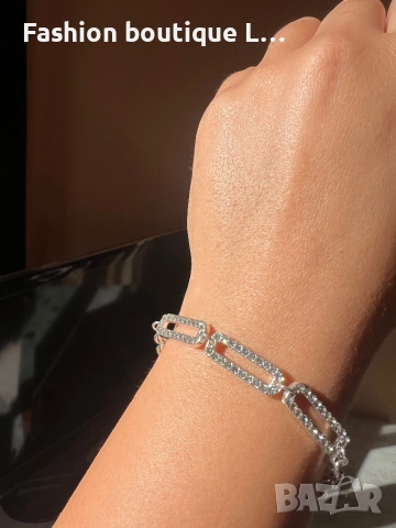 Сребриста гривна с блестящи камъчета ❤️, снимка 4 - Гривни - 52248103