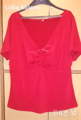 Червена дамска блуза с къс ръкав