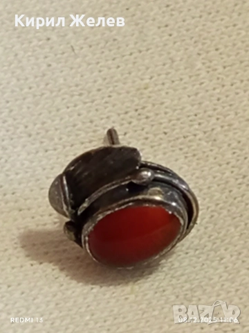 Винтидж сребърна обеца с кехлибар ювелирна изработка 38876, снимка 6 - Обеци - 52687059