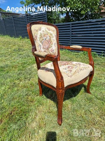 кресло Луи XV с дърворезба , снимка 6 - Дивани и мека мебел - 45932856