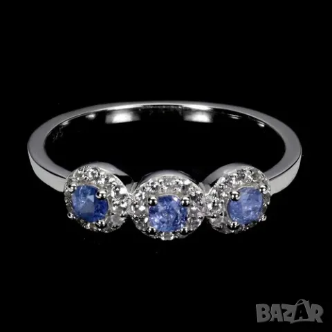 925 сребърен пръстен със сапфири от Мианмар подходящ за подарък, снимка 1