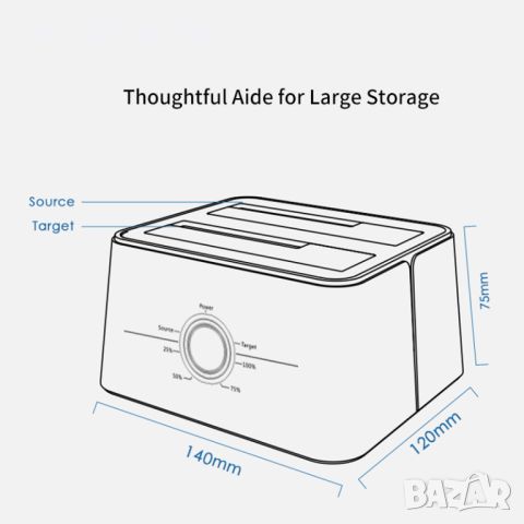 Wavlink USB 3.0 to SATA Dual Bay External Hard Drive Docking Station for 2.5/3.5 Inch SSD HDD, снимка 3 - Друга електроника - 46375307