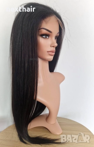 Черна перука от микс естествен косъм и примеси 70 см с Lace 4×4, снимка 7 - Аксесоари за коса - 52906961