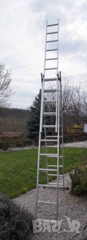 Стълба алуминиева трираменна професионална Aron 3х11 стъпала, снимка 2 - Други машини и части - 54056857