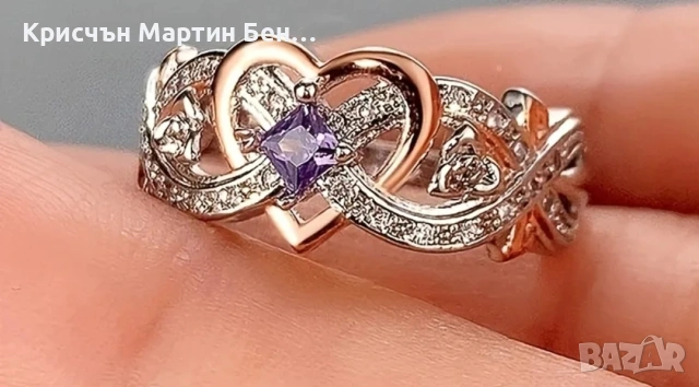 Сребърен Пръстен ОБЕЩАНИЕ с лильв сънтентичен цирконий, снимка 2 - Пръстени - 53637039