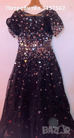 Черна рокля със сребристи камъни, снимка 3 - Рокли - 46442138