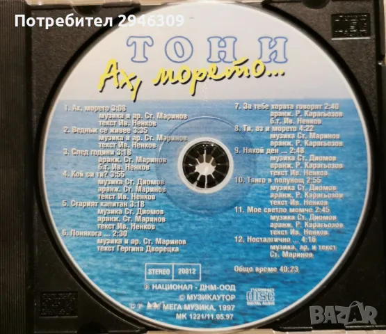 Тони Димитрова - Ах, морето(1997), снимка 3 - CD дискове - 48332373