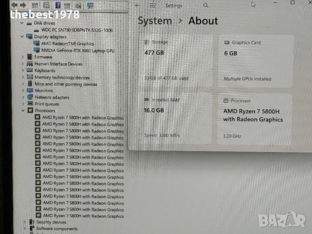 144Hz HP Victus 16`Ryzen 7-5800H/RTX 3060/16GB RAM/512GB SSD/Bang&Olufsen, снимка 10 - Лаптопи за игри - 53039814