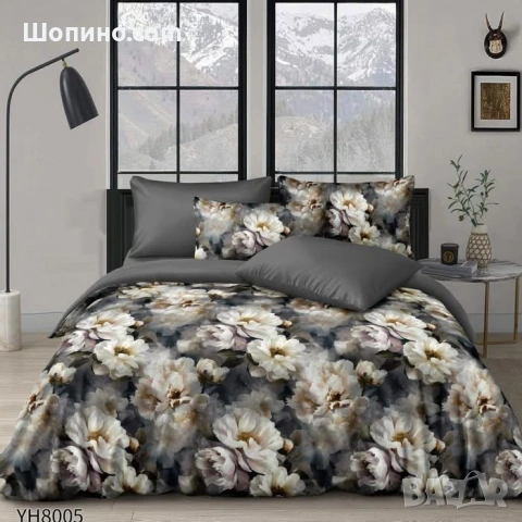 Флорални десени от памучен сатен с ластик, 4 части   4 части, двоен комплект С ЛАСТИК, снимка 6 - Спално бельо - 54068590