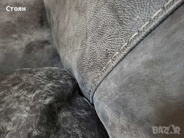 Сив кожен диван двойка - телешки бокс, снимка 6 - Дивани и мека мебел - 53755061