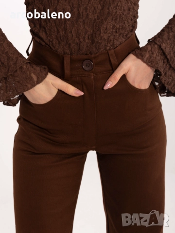 Дамски кафяви дънки с прав крачол, снимка 5 - Дънки - 52856036