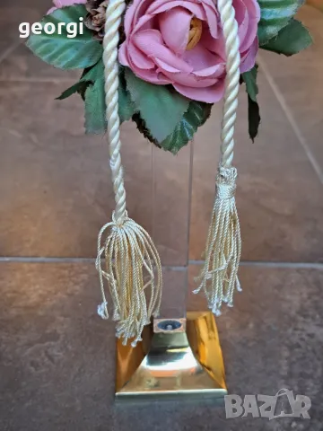 бронзов свещник с декоративна свещ със златни люспи  7/4, снимка 6 - Декорация за дома - 49820492