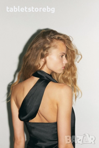 ZARA нова стилна , сатенирана блуза тип шал с драперия ,размер S, снимка 2 - Корсети, бюстиета, топове - 52348671