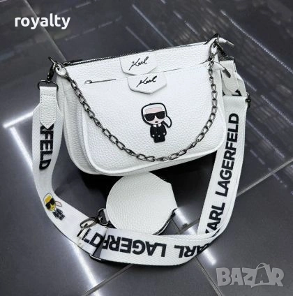 Karl Lagerfeld Нова Бяла Дамска Кожена Чанта 