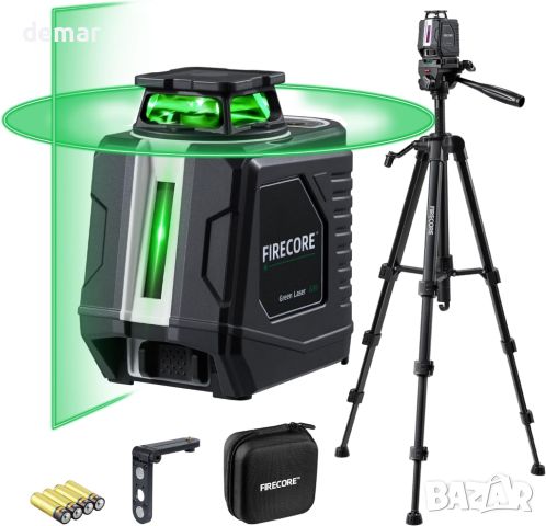 Лазерен нивелир Firecore 360° със статив, зелен самонивелиращ се, снимка 1 - Други инструменти - 46294920