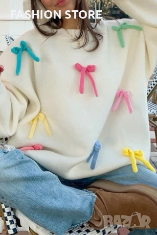 Дамски пуловер с панделки, снимка 9 - Блузи с дълъг ръкав и пуловери - 53060535