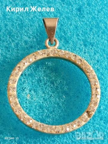 Сребърна висулка кръг с инкрустирани кристали подходящ аксесоар за ежедневието 51799, снимка 7 - Колиета, медальони, синджири - 54005355