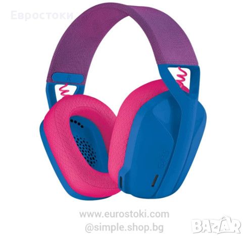 Безжични слушалки Logitech G435 (само Bluetooth!), геймърски слушалки с микрофон, цвят: син/розов