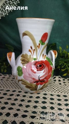 Ваза керамична с две дръжки цветна , снимка 2 - Вази - 53233462