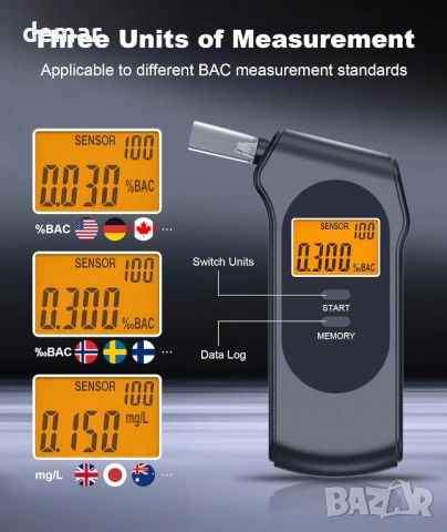 Powplur дрегер и преносим алкохолен тестер за лична и домашна употреба, LCD дисплей, 5 мундщука, снимка 3 - Други стоки за дома - 51997283