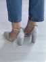 Дамски затворени сандали с ток и бляскави линии, отразяващи вашия уникален стил, снимка 6