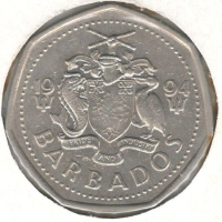 Barbados-1 Dollar-1994-KM# 14.2-small type non magnetic, снимка 2 - Нумизматика и бонистика - 28472752