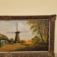 Стара голяма антикварна холандска авторска майсторска картина масло върху платно , снимка 2 - Антикварни и старинни предмети - 45873071