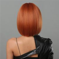 Къса боб оранжева перука с бретон, снимка 4 - Аксесоари за коса - 45374171