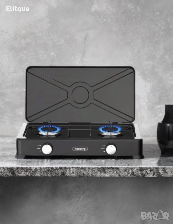 Двоен газов котлон с капак и автоматично запалване Rosberg, 30mbar 2x2.2kWh, снимка 1