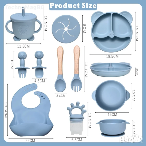 Dazhtu – 10-частов силиконов комплект за бебета с вендуза, снимка 1