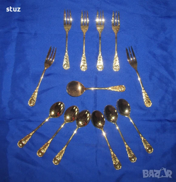 Прибори за кафе, чай, десерт, позлатени, комплект 13 части, снимка 1