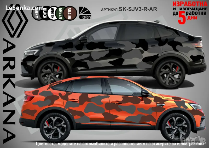 Renault Arkana SK-SJV3-R-AR Кaмуфлаж Офроуд Джип Пикап Лодка Camouflage Off-Road стикери, снимка 1