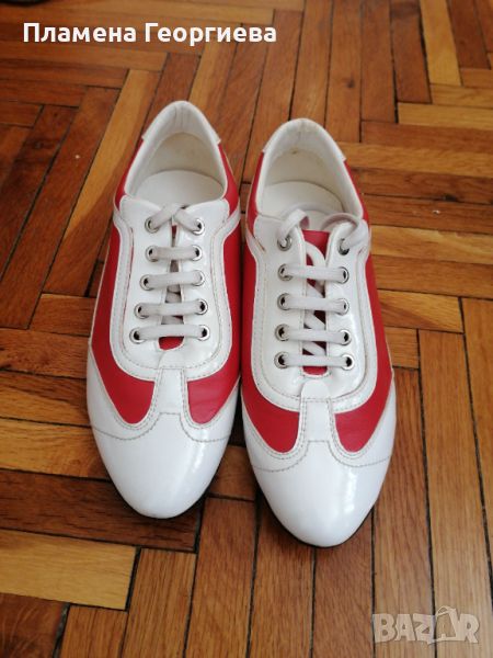 Дамски ежедневни обувки естествена кожа в бяло и червено, снимка 1