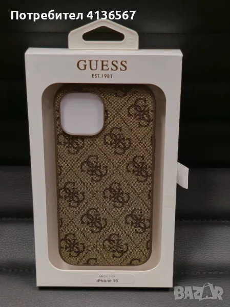 Защитен калъф Guess с метално лого PU, за iPhone13, кафяв, снимка 1