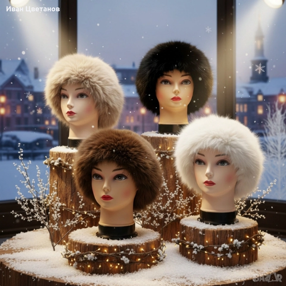 Дамска пухкава зимна шапка от изкуствен косъм, снимка 1