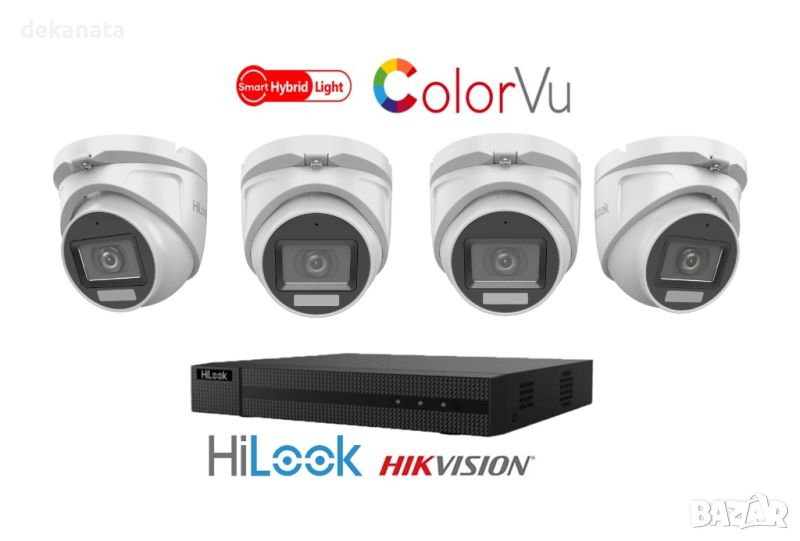 TURBO-HD Промо комплект с 4 ColorVu камери и 4 канален видеорекордер DVR HIKVISION, серия HiLook., снимка 1