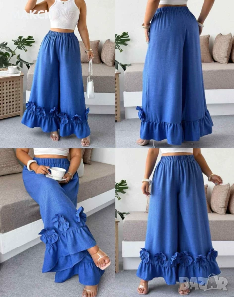 Модерен макси пола-панталон с висока талия, 3д красива декорация, широки крачоли и ластична талия в , снимка 1