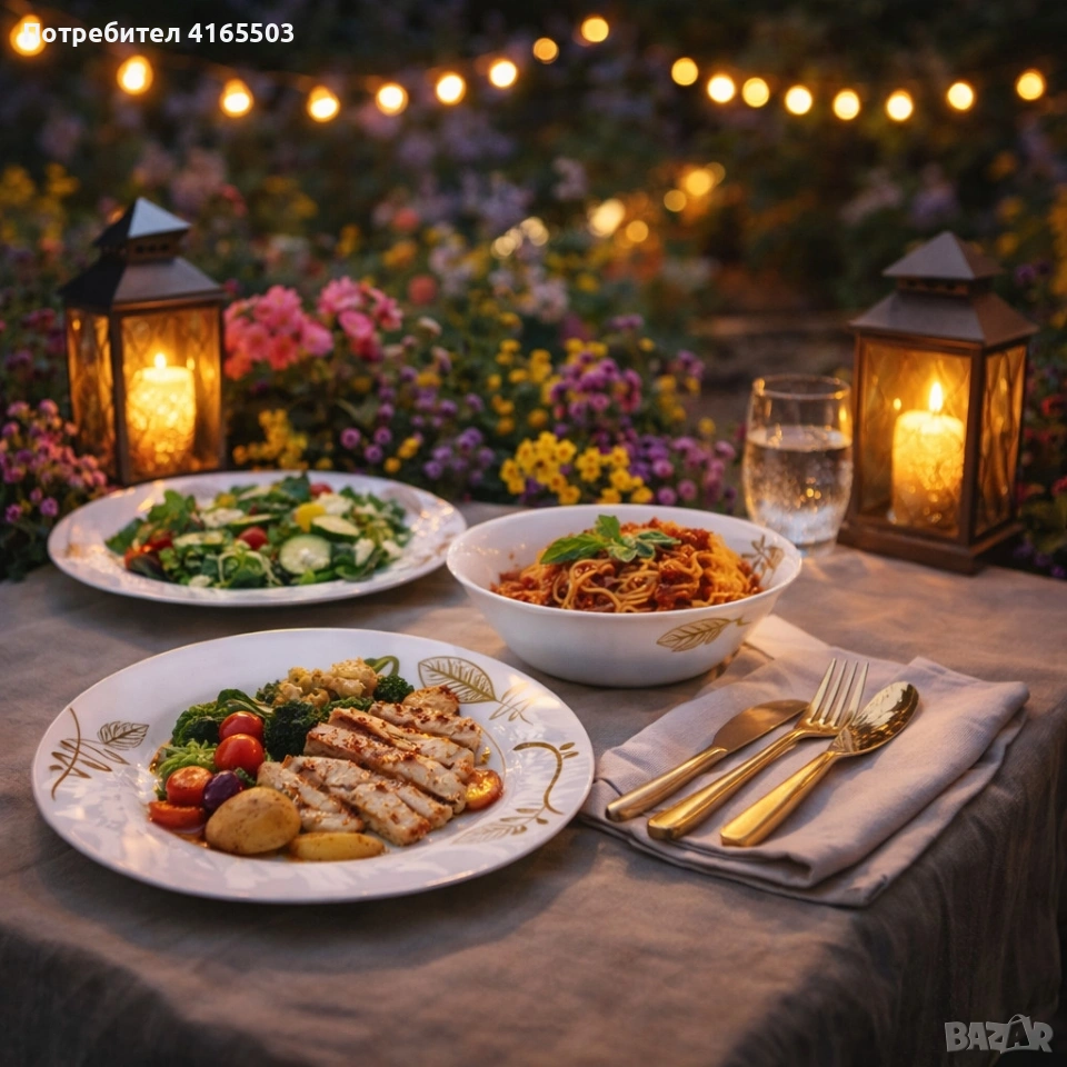 Стил и изтънченост за всяка трапеза - Комплект чинии 24 части с елегантен листен дизайн, снимка 1