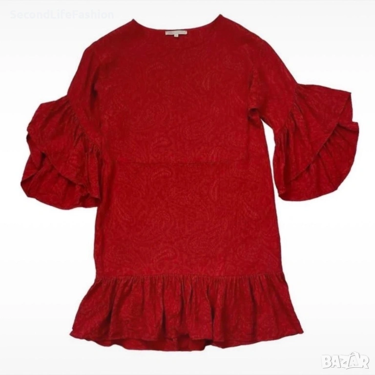 Мини рокля Maje Rahima от червен сатен и жакард с волани размер 2 S, снимка 1