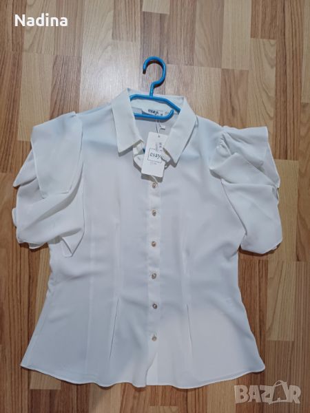 Дамска риза с къс ръкав бяла екрю, снимка 1