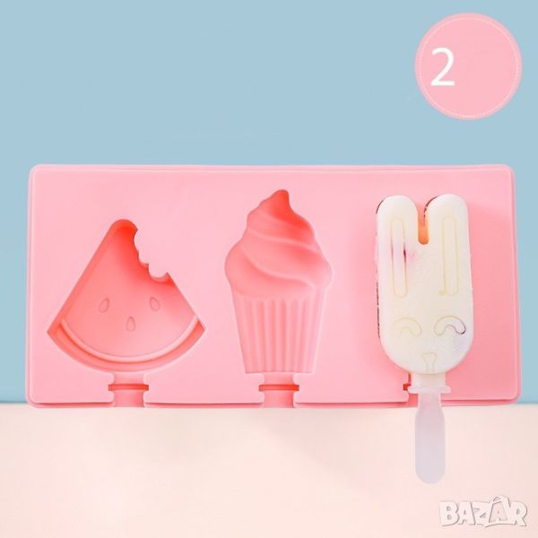 Силиконова форма за сладолед за многократна употреба с пластмасови дръжки / Вариант 1: котешка лапа , снимка 1