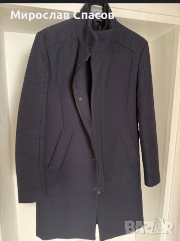 Мъжко палто Zara Man - тъмносиньо, елегантен модел. Рязмер S, снимка 2 - Якета - 52400966